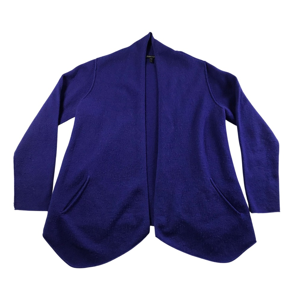 Eileen Fisher Womens Purple 100% Wool Open Front Cardigan Jacket Size M Pockets